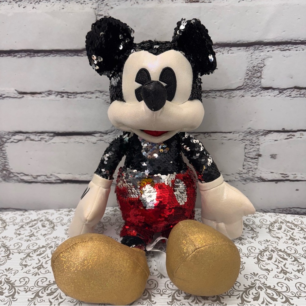 Disney Mickey Mouse Reversible Sequin Plush‎ 16” Gold Red Black